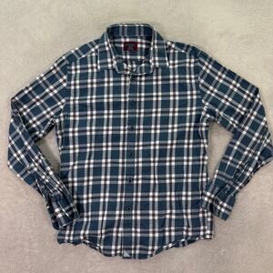 UNTUCKit Mens Medium Slim Fit Button Down Shirt Blue Plaid Long Sleeve Casual